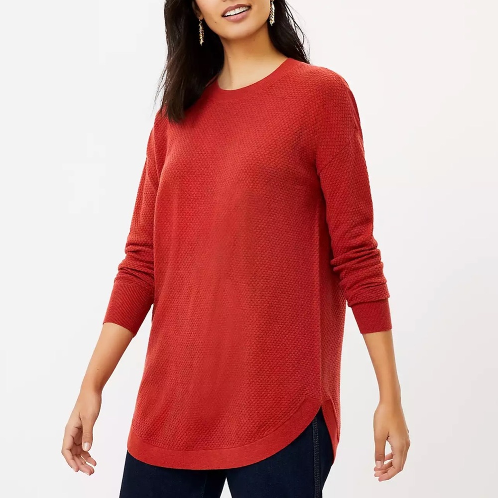 LOFT Lightweight Tunic Sweater Brick Red
